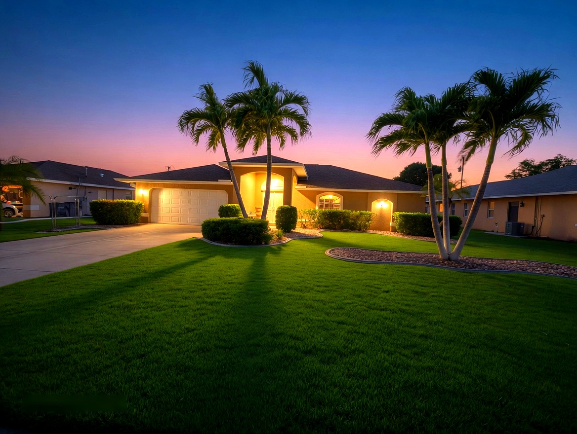 4116 SW 6th Place exterior at twilight, Cape Coral FL